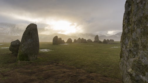 A view of Castlerigg stone circle on a cloudy winters day in the Lake District, Cumbria